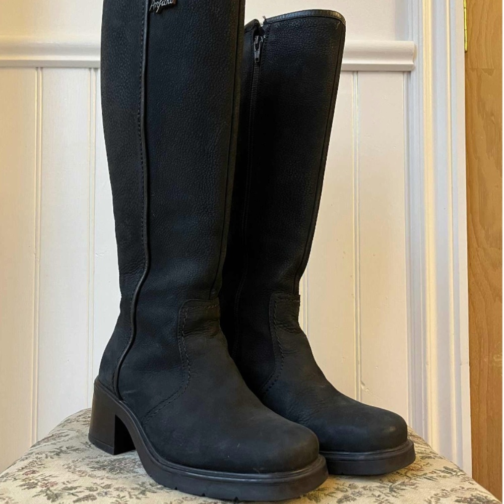 Anfibio Waterproof Leather Tall Boots Black Size 6.5 Made in Quebéc